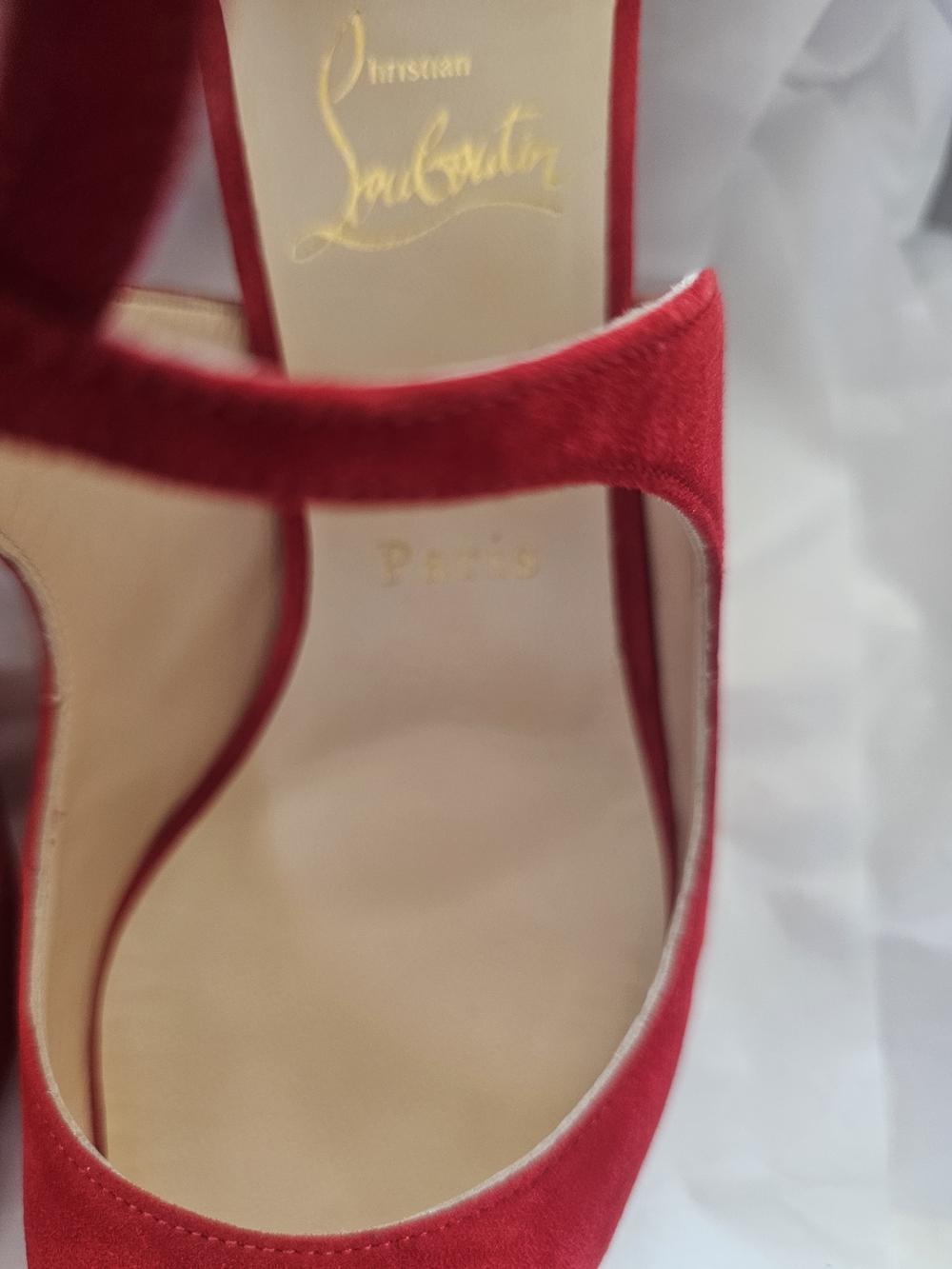 Christian Louboutin Red Suede Pointed-Toe Heels with Decorative Ankle Straps - Picture 4 of 6
